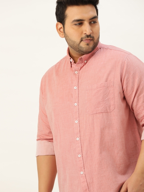 

Sztori Men Plus Size Peach-Coloured Solid Cotton Casual Shirt