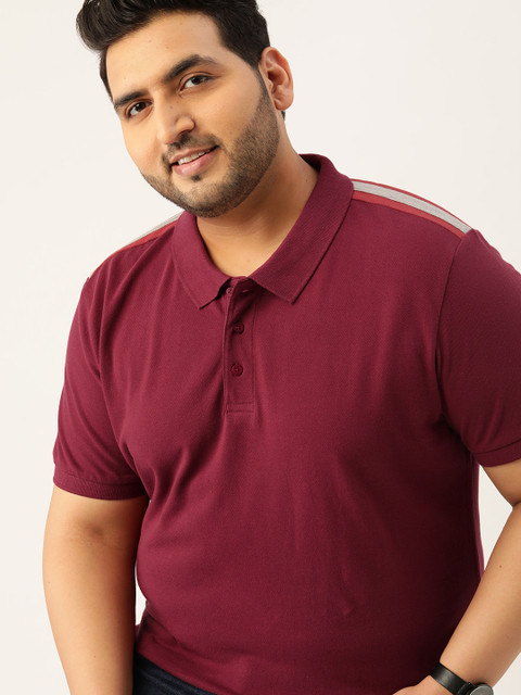 

Sztori Men Plus Size Maroon Solid Pure Cotton Shoulder Taping Polo Collar Pure Cotton T-shirt