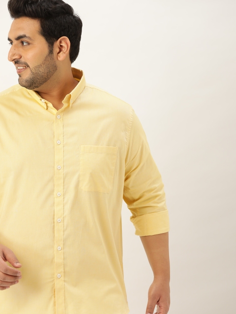 

Sztori Men Plus Size Yellow Pure Cotton Solid Casual Shirt