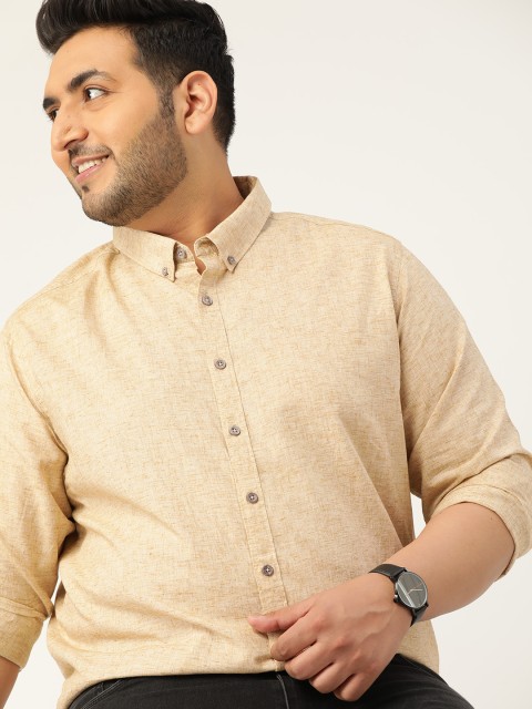 

Sztori Men Plus Size Beige Regular Fit Solid Casual Shirt