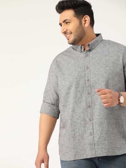 

Sztori Men Plus Size Grey Melange Regular Fit Solid Casual Shirt