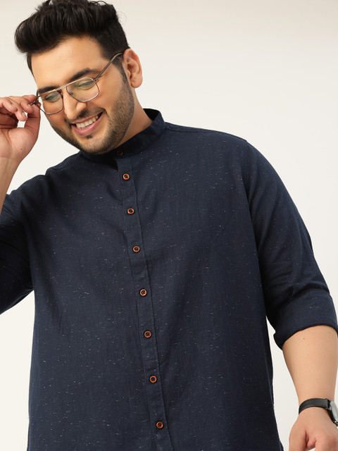 

Sztori Men Plus Size Navy Blue Regular Fit Solid Casual Shirt