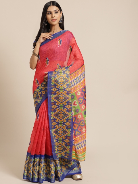 

KALINI Red & Blue Kalamkari Printed Saree
