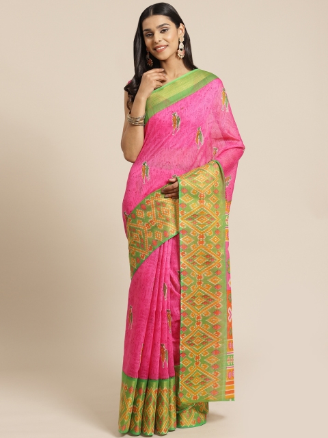 

KALINI Pink & Green Kalamkari Printed Saree