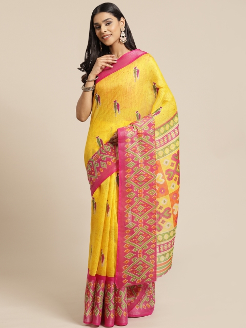 

KALINI Yellow & Pink Kalamkari Printed Saree