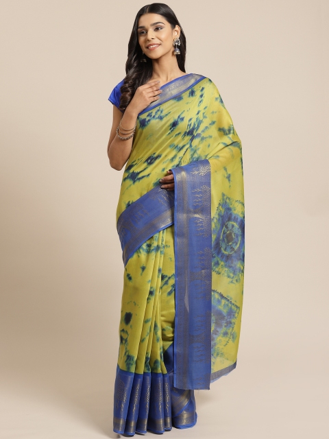 

KALINI Lime Green & Blue Tie & Dye Printed Saree