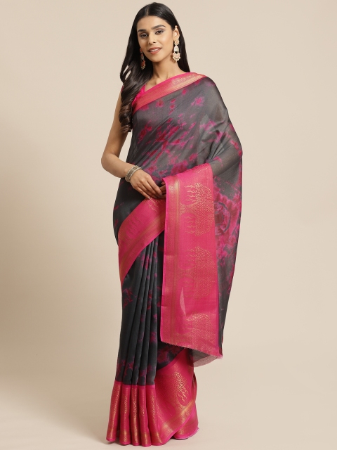 

KALINI Black & Pink Tie & Dye Printed Saree