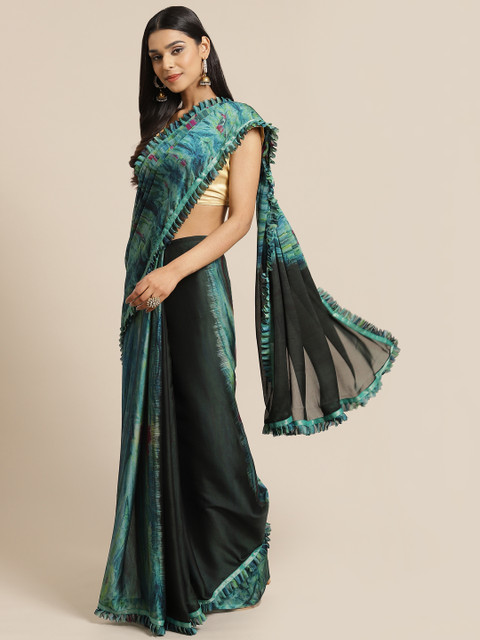 

KALINI Green & Pink Tie & Dye Printed Saree