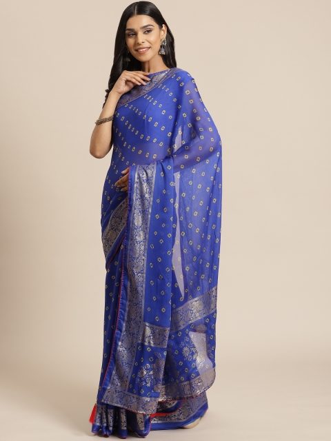

KALINI Blue & Yellow Pure Chiffon Printed Bandhani Saree