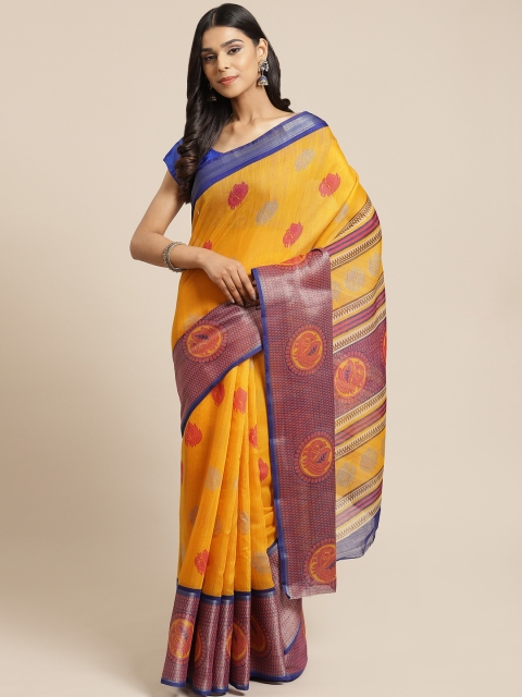 

KALINI Mustard Yellow & Red Woven Design Saree