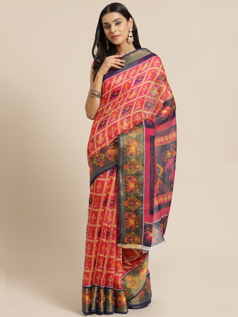

KALINI Pink & Yellow Printed Saree