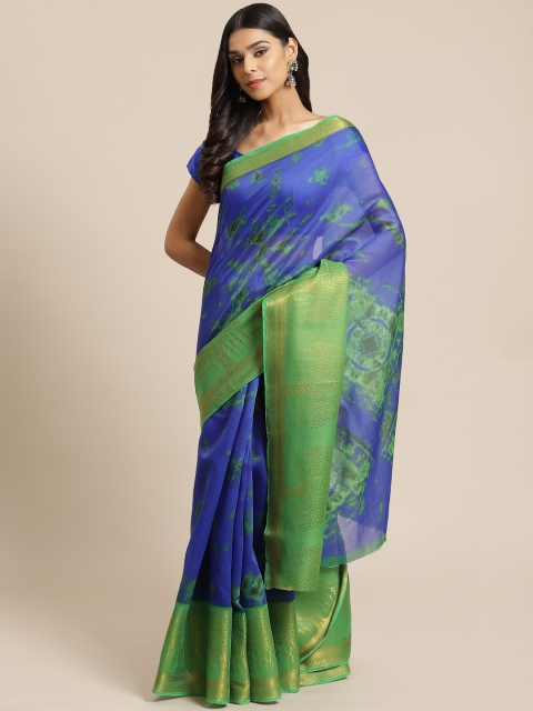 

KALINI Blue & Green Tie & Dye Printed Saree