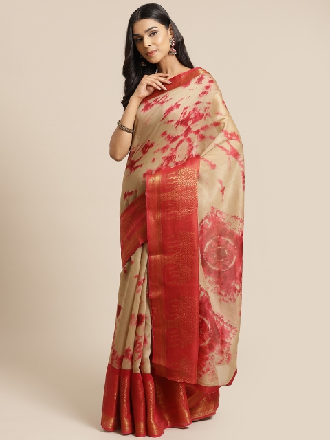 

KALINI Beige & Maroon Dyed Saree