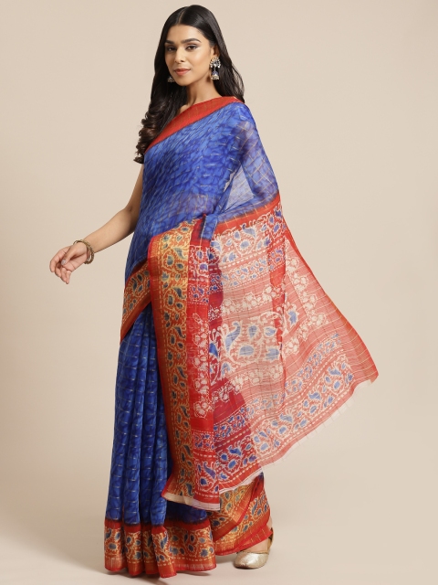 

KALINI Blue & Golden Checked Saree
