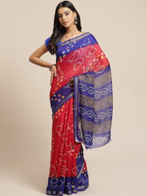 

KALINI Red & Purple Printed Bandhani Saree
