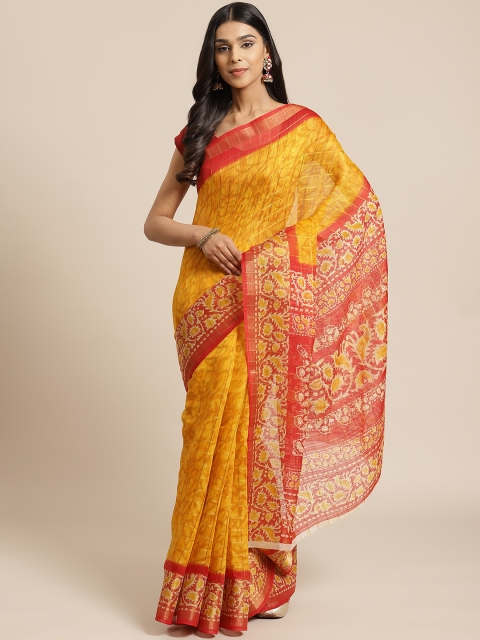 

KALINI Mustard Yellow & Golden Checked Saree