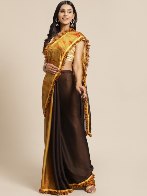 

KALINI Mustard Yellow & Brown Tie & Dye Printed Saree