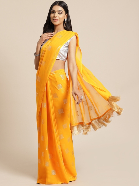 

KALINI Yellow Printed Pure Chiffon Saree