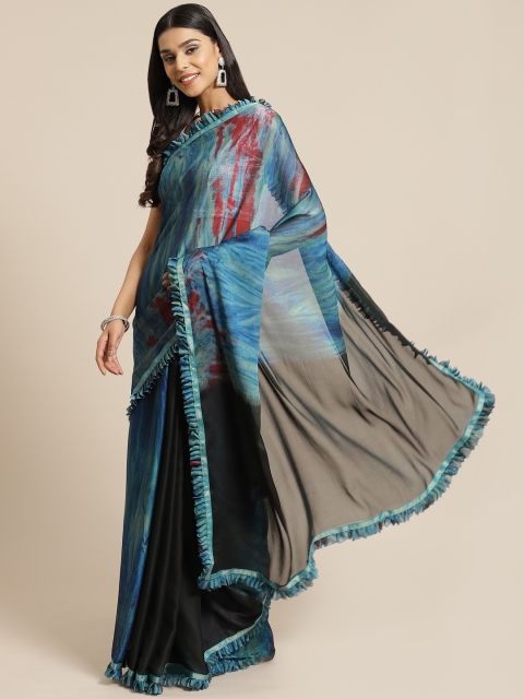 

KALINI Blue & Black Dyed Half & Half Saree