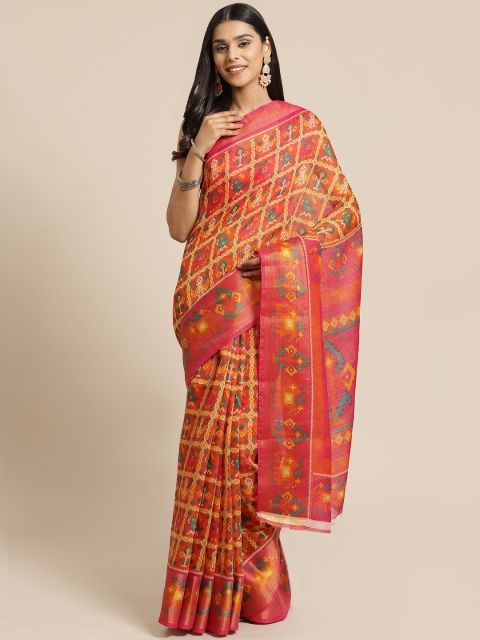 

KALINI Orange & Yellow Printed Saree