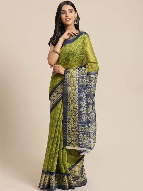 

KALINI Navy Blue & Green Printed Saree