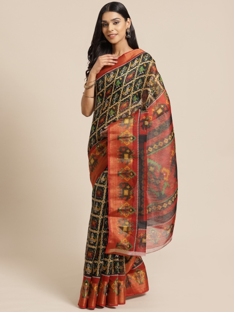 

KALINI Black & Yellow Printed Saree