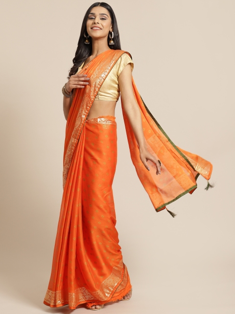 

KALINI Orange Bandhani Printed Pure Chiffon Saree