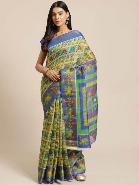 

KALINI Green & Yellow Ethnic Printed Saree