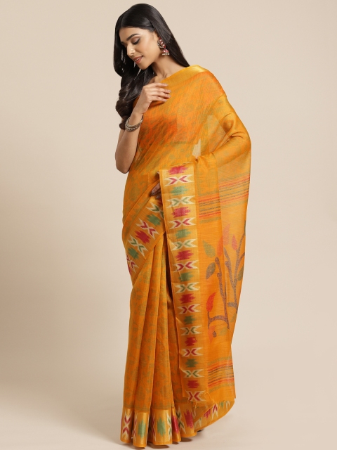 

KALINI Mustard Yellow & Green Floral Printed Saree