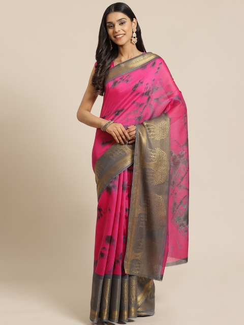 

KALINI Pink & Charcoal Grey Abstract Printed Saree
