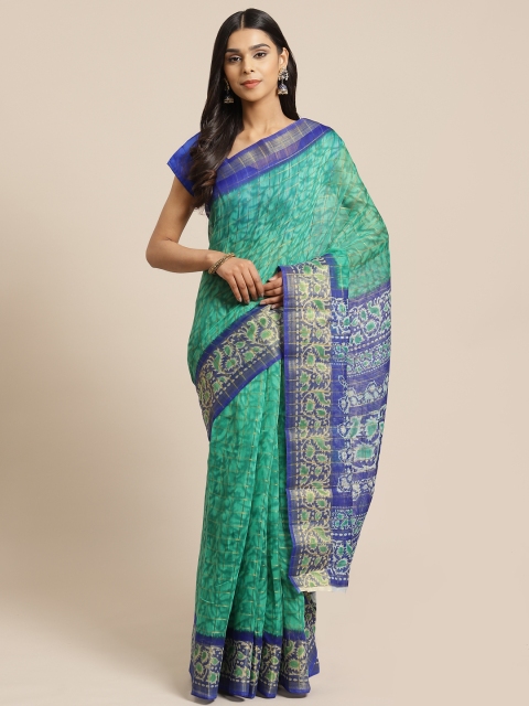 

KALINI Green & Golden Checked Saree