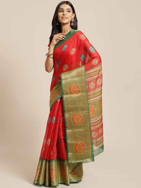 

KALINI Red & Green Ethnic Printed Saree