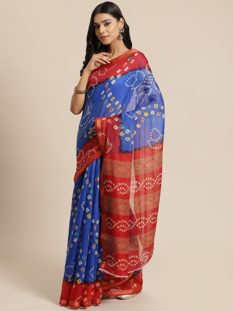 

KALINI Blue & White Printed Bandhani Saree