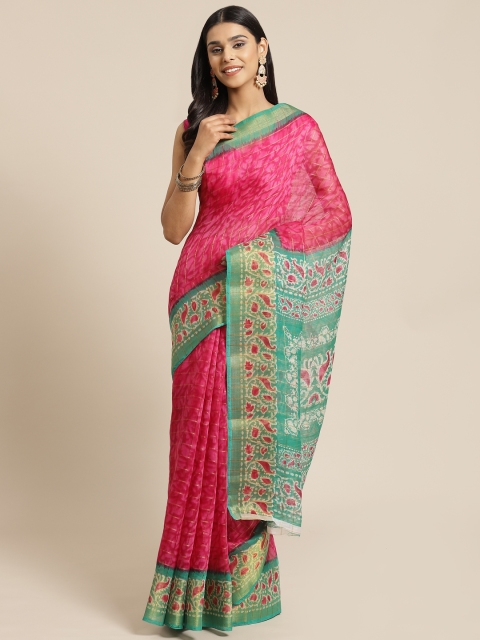 

KALINI Pink & Golden Checked Saree