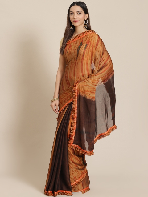 

KALINI Brown & Rust Orange Dyed Pattern Saree