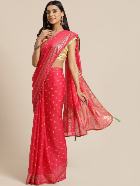 

KALINI Pink Bandhani Print Pure Chiffon Saree