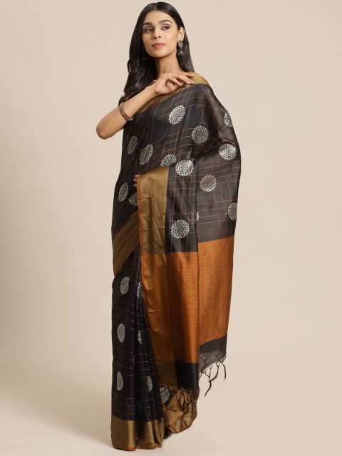

KALINI Black & Golden Ethnic Printed Saree