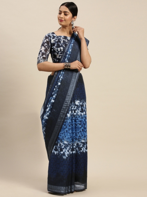 

Saree mall Blue & White Tie and Dyed Pattern & Geometric Print Saree