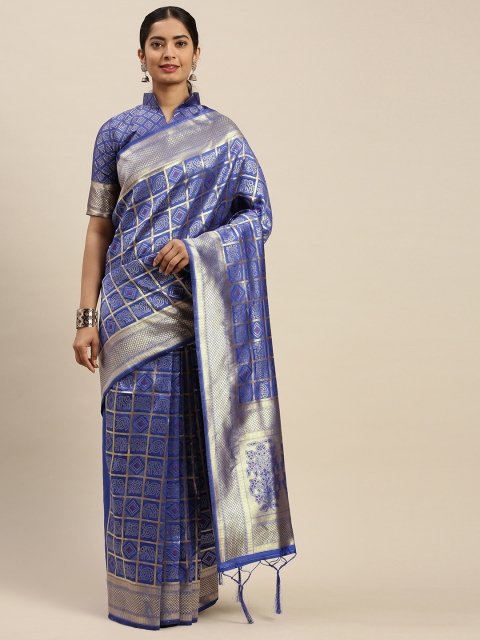 

Saree mall Blue & Gold-Toned Printed Patola Saree