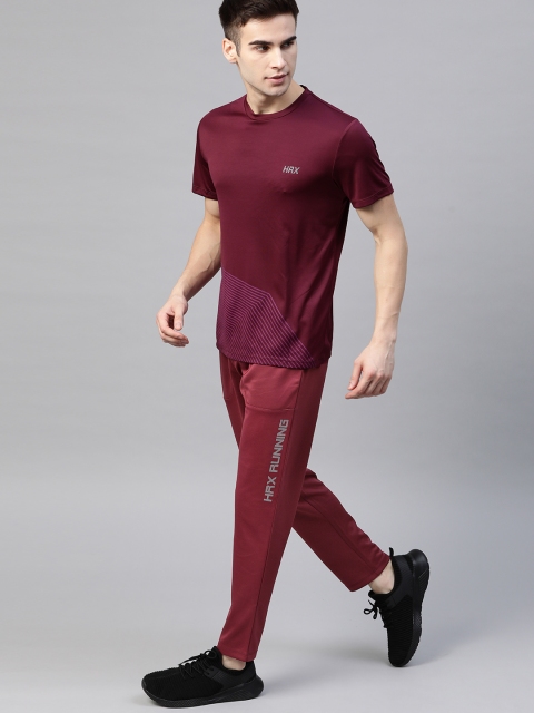 

HRX By Hrithik Roshan Men Burgundy Typographic Tappered Rapid-Dry Running Track Pants, Maroon