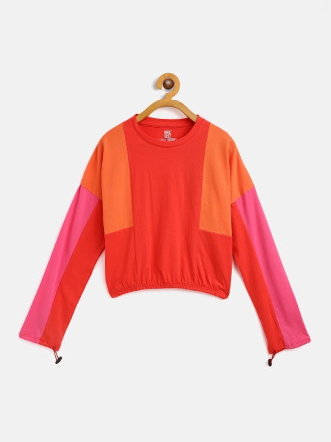 

HRX By Hrithik Roshan U-17 Girls High Risk Red Colourblock Bio-Wash Lifestyle Tshirt