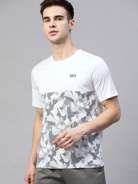 

HRX By Hrithik Roshan Men Bright White Camouflage Rapid-Dry Antimicrobial Training T-shirt