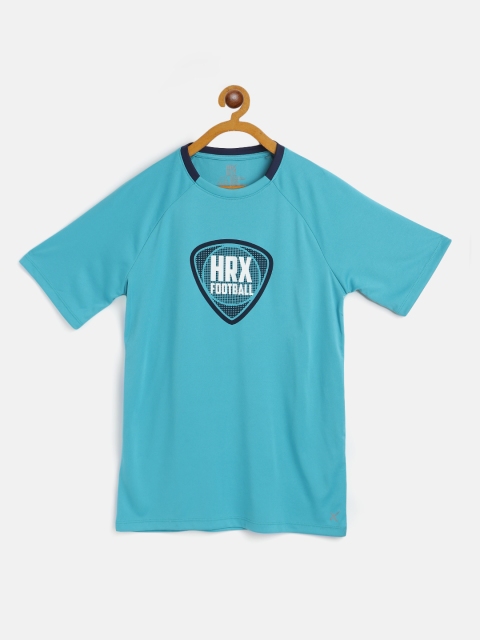 

HRX By Hrithik Roshan U-17 Boys Peacock Blue Printed Anti-Static Rapid-Dry Football Tshirt