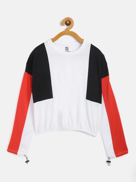 

HRX by Hrithik Roshan U-17 Girls Optic White Colourblocked Bio-Wash Lifestyle Tshirt