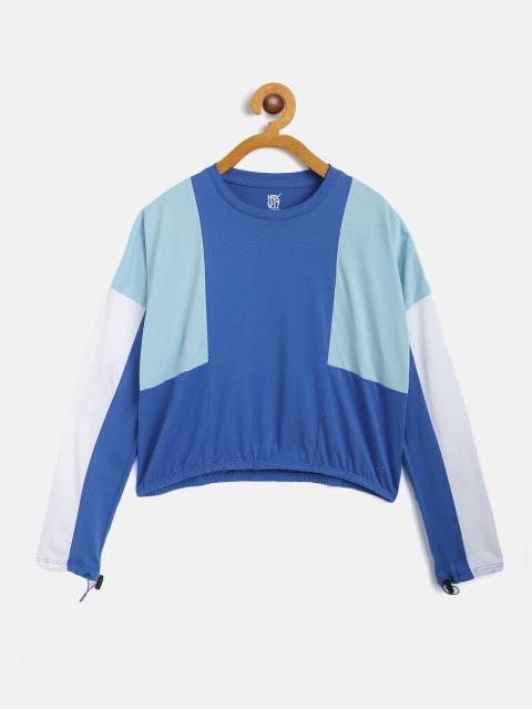 

HRX By Hrithik Roshan U-17 Girls Strong Blue Colourblock Bio-Wash Lifestyle Tshirt
