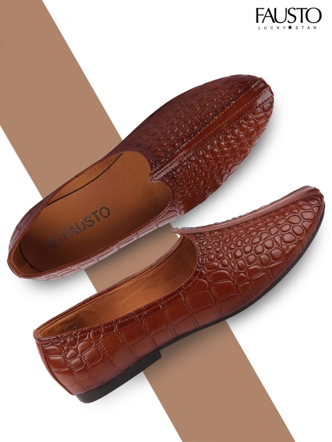 

FAUSTO Men Brown Textured Mojaris