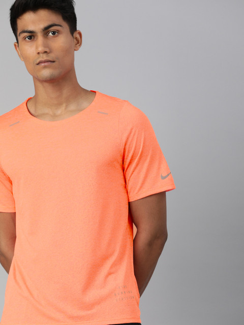 

Nike Men Orange Self Design AS M NK RN DVN RISE 365 SS JAC Round Neck Running T-shirt