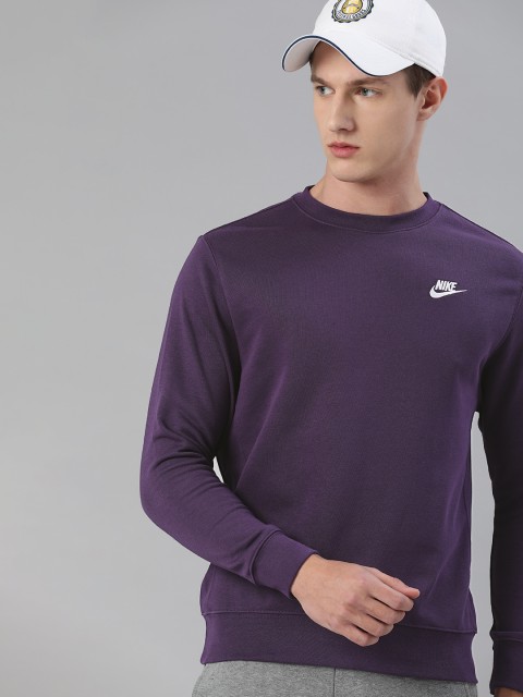 

Nike Men Purple Standard Fit Solid NSW CLUB CRW FT Round Neck T-shirt
