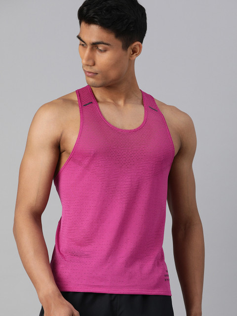 

Nike Men Pink Striped Dri-Fit Round Neck TANK ADAPT Running T-shirt