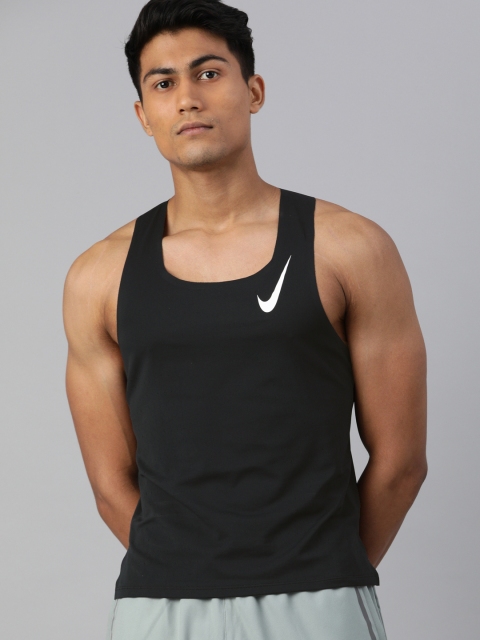 

Nike Men Black Solid Slim Fit AROSWFT SINGLET Running Round Neck T-shirt